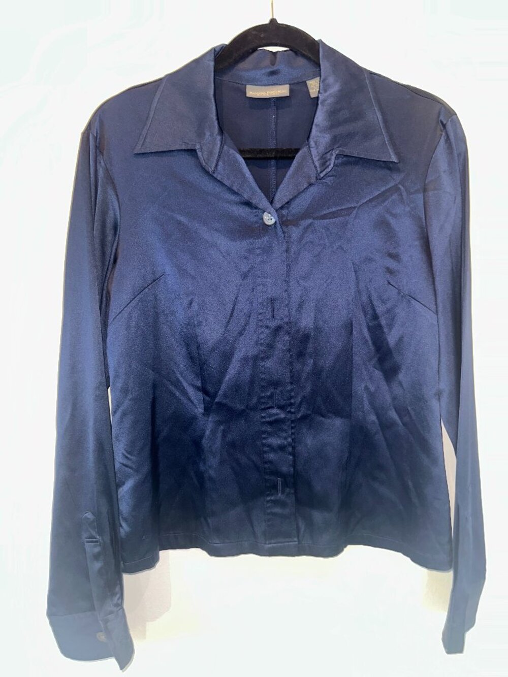 Banana Republic Stretch Navy Blue Silk Long Sleeve Button Down Shirt